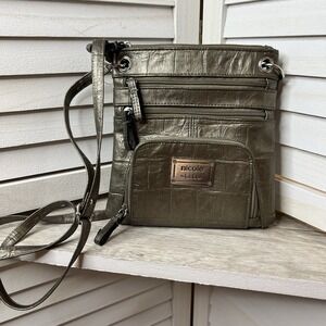 Nicole by Nicole Miller Bronze Crossbody Bag Faux Leather Croc Zip Pocket